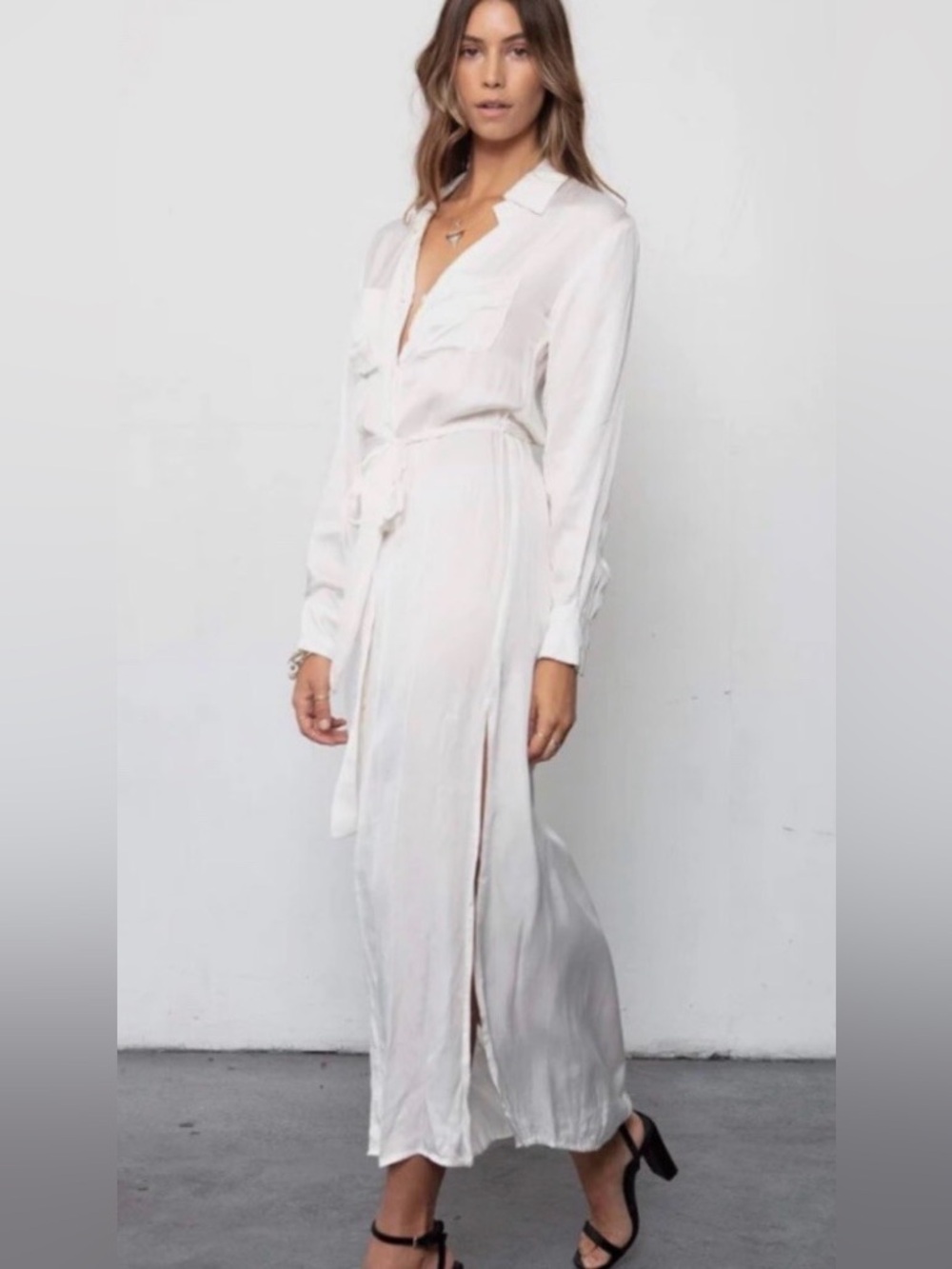 NWT Stillwater Covered Button Down Shirt Dress in Sand Dune
